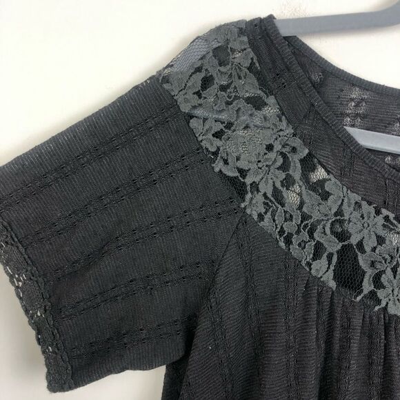 FREE PEOPLE | Babydoll Peasant Top Black Gray Lace - Picture 2 of 8
